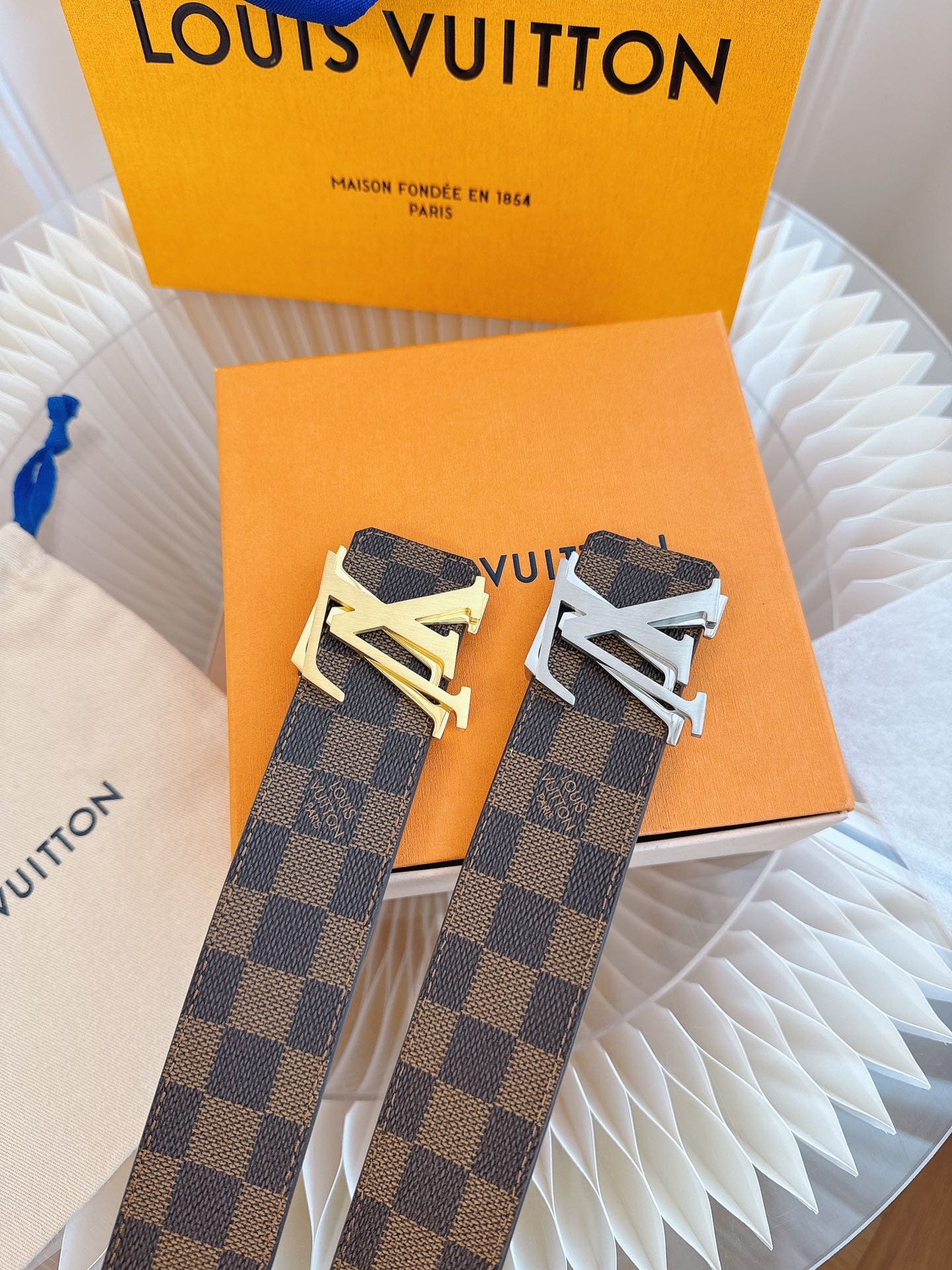 DÂY LƯNG LOUIS VUITTON DOUBLE LV SQUARE BROWN MONOGRAM LEATHER Khóa bạc