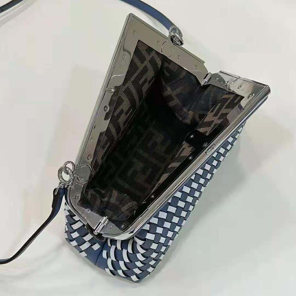 TÚI FENDI Women First Small White and Blue Woven Leather Bag