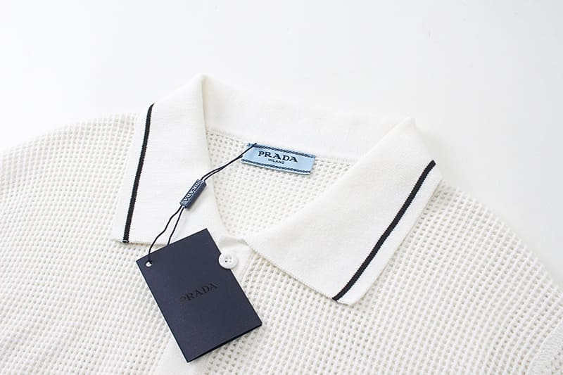 ÁO PRADA POLO SHIRT MESH MÀU TRẮNG UNISEX