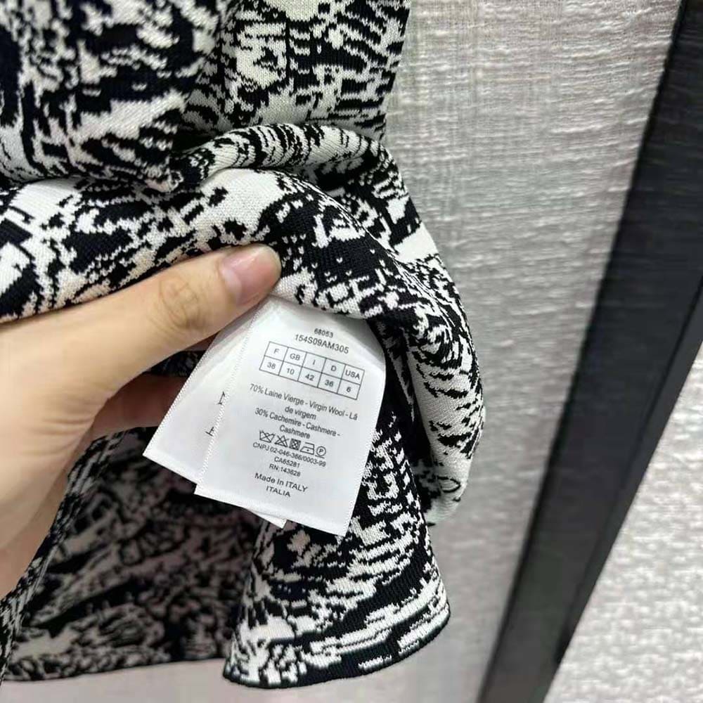 VÁY Dior Straight Dress Black and White Technical Jacquard with Allover Butterfly Motif