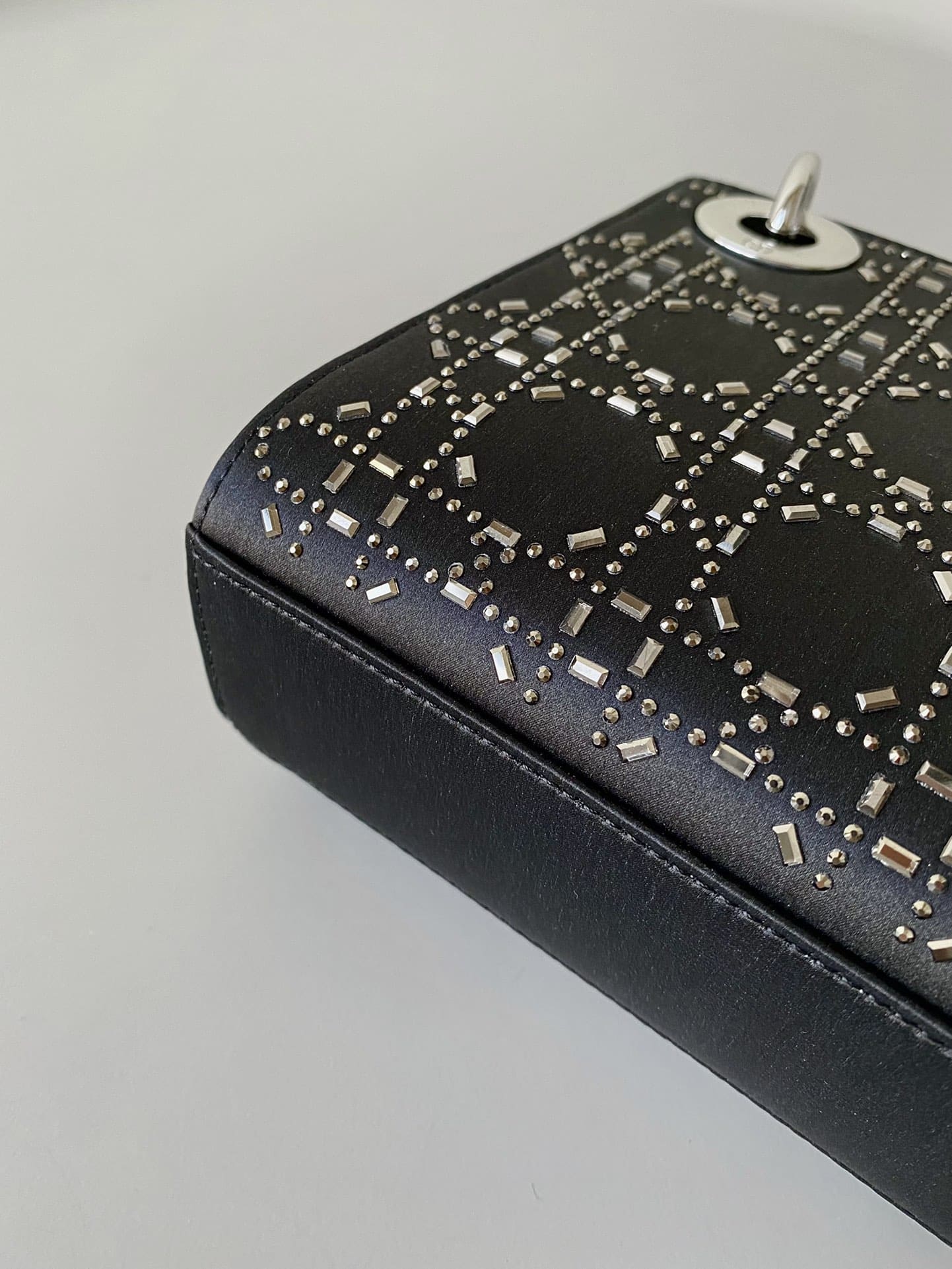 TÚI Dior Women Mini Lady Dior Bag Black Strass Cannage Satin Top Quality