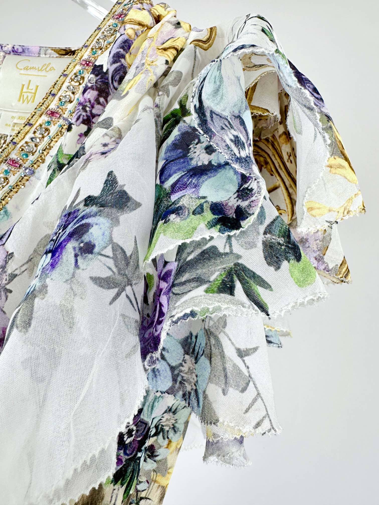 VÁY CAMILLA Silk Blue Cardigan Embellished V-Neck Maxi Dress High Classy NgắnTay