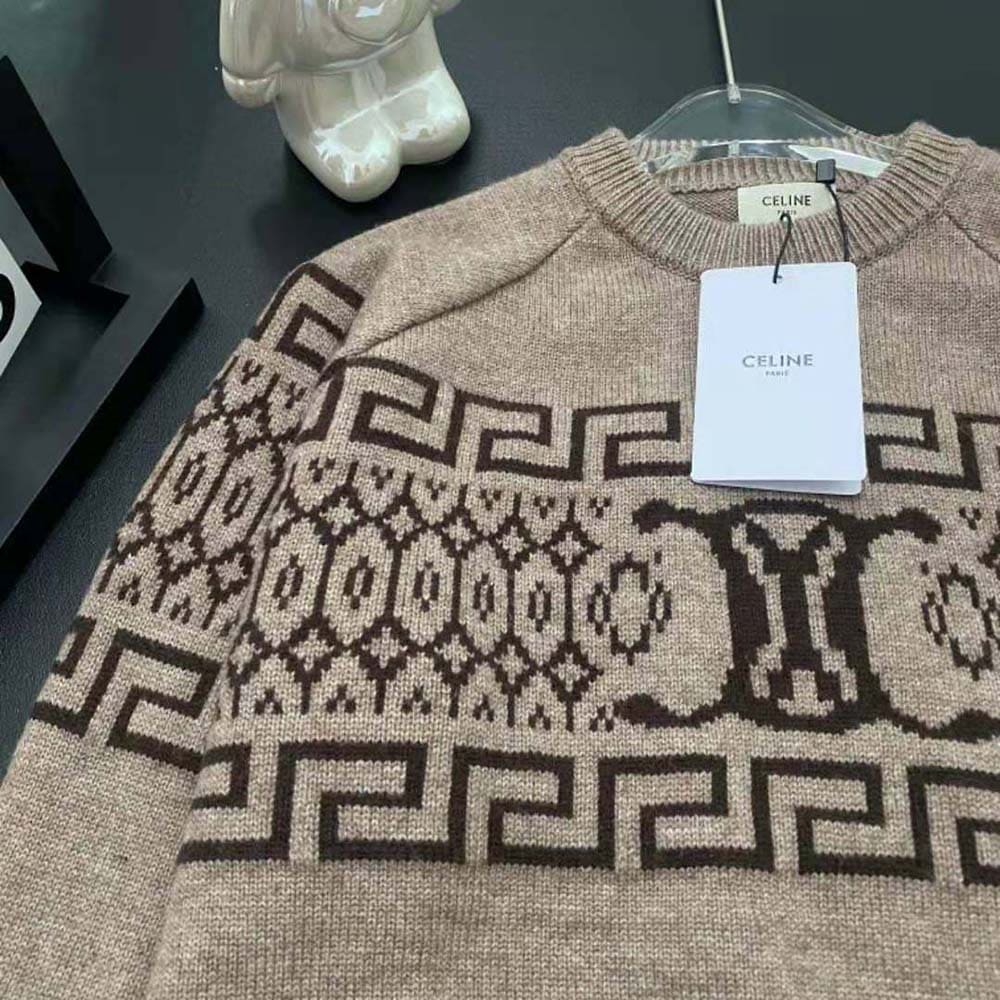 ÁO Celine Crew Neck Sweater in Triomphe Fair Isle Wool