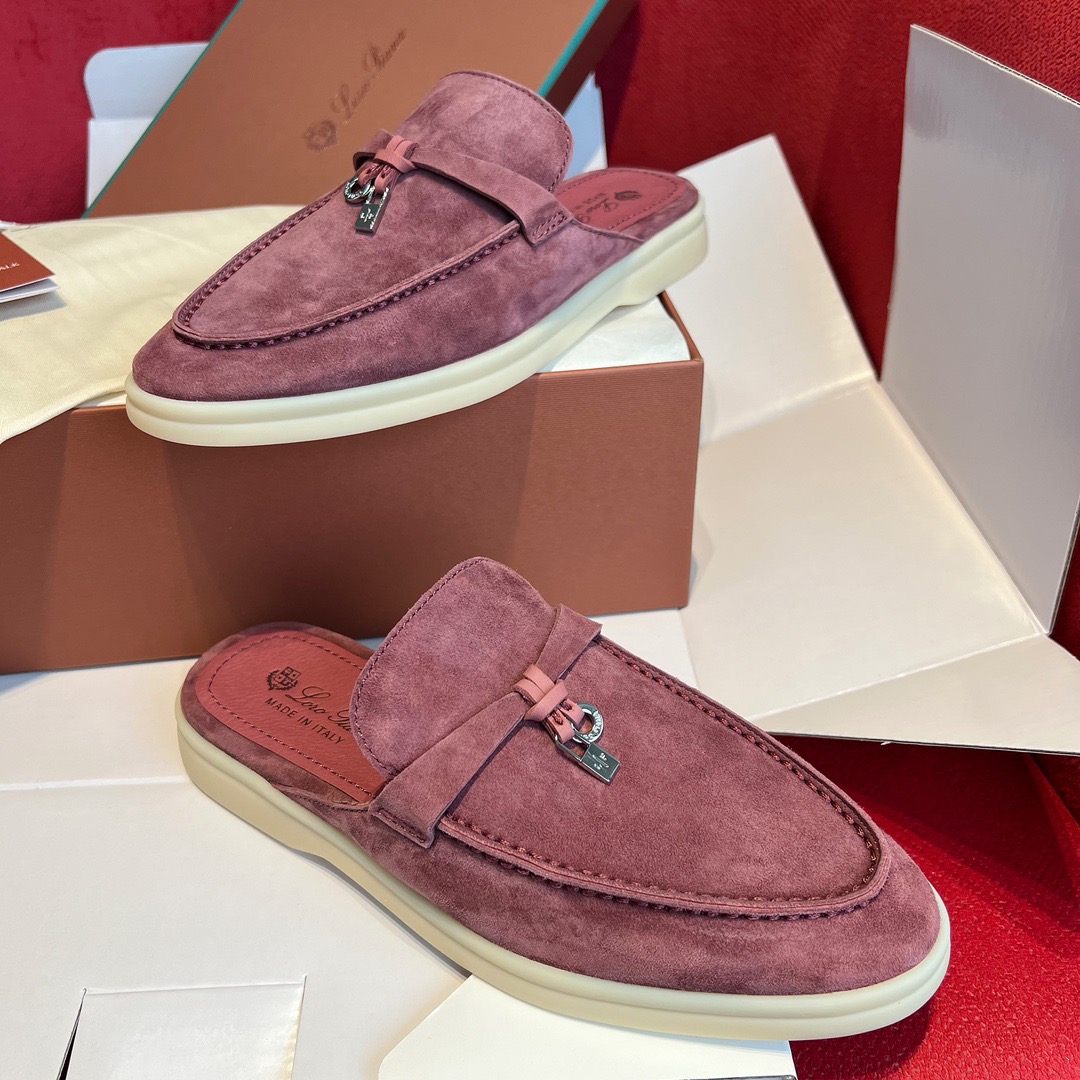 GIÀY LORO PIANA SLIDER BURGUNDY SUEDE LEATHER