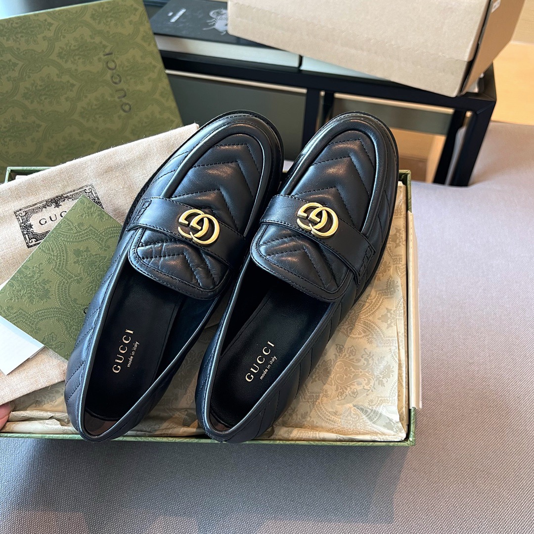 GIÀY GUCCI GG LEATHER LOGO LOAFER SHOES