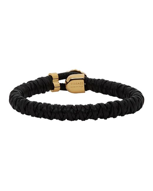 VERSACE Black And Gold Leather Medusa Bracelet