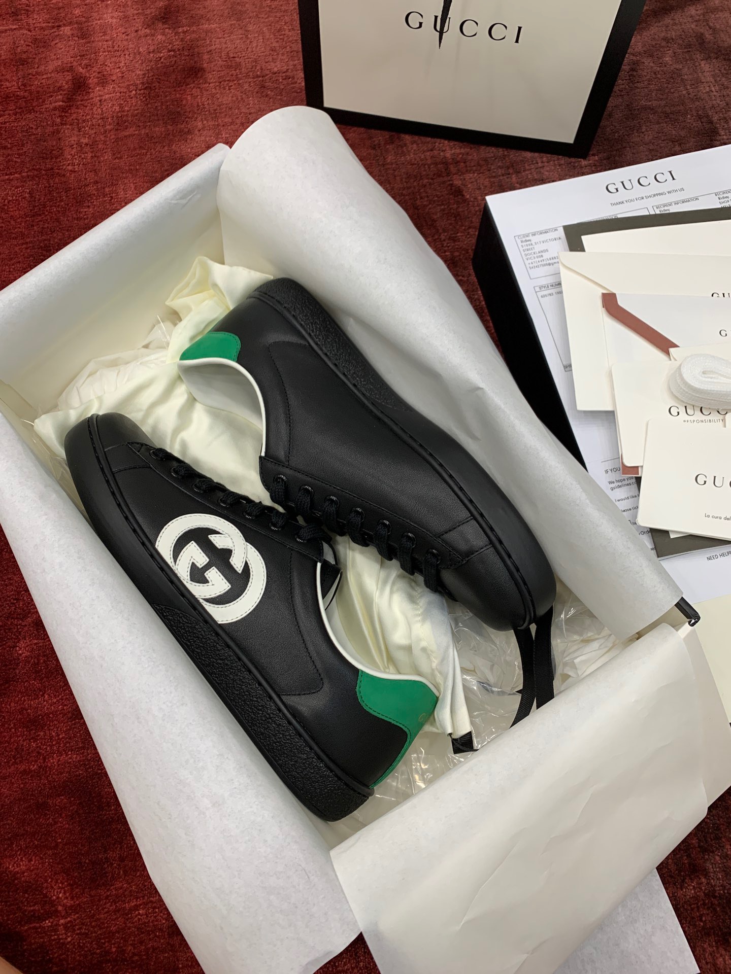 GIÀY GUCCI Leather Ace Sneakers Interlocking GG Black