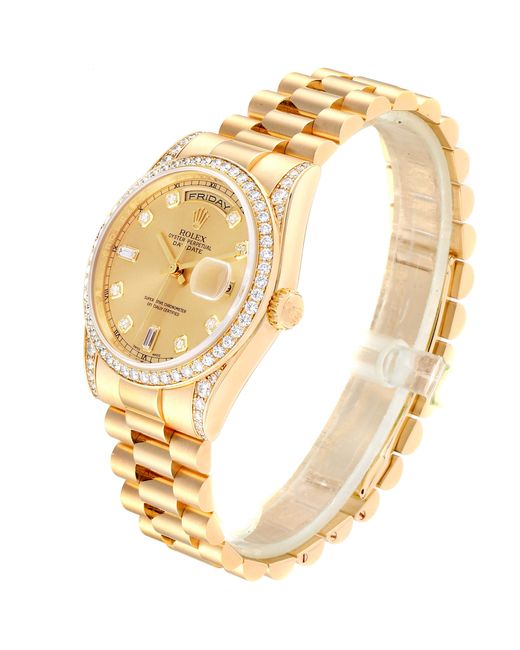 ĐỒNG HỒ ROLEX Metallic Champagne Diamonds 18k Yellow Gold President Day-date automatic
