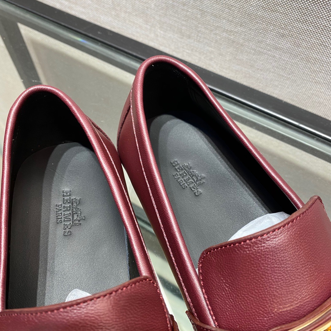 GIÀY HERMES KELLY LEATHER BURGUNDY LOAFER SHOES