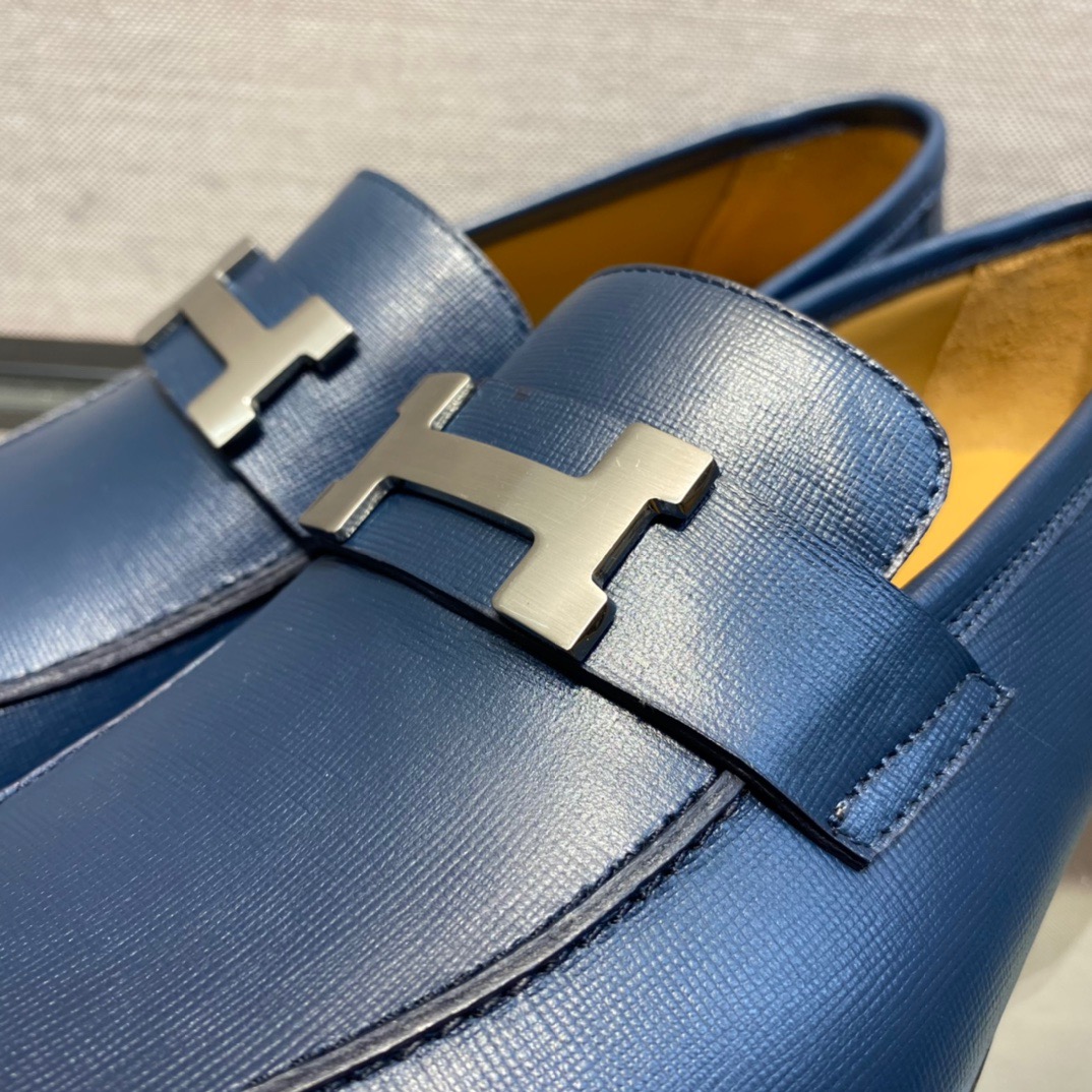 GIÀY HERMES LEATHER BLUE LOAFER SHOES