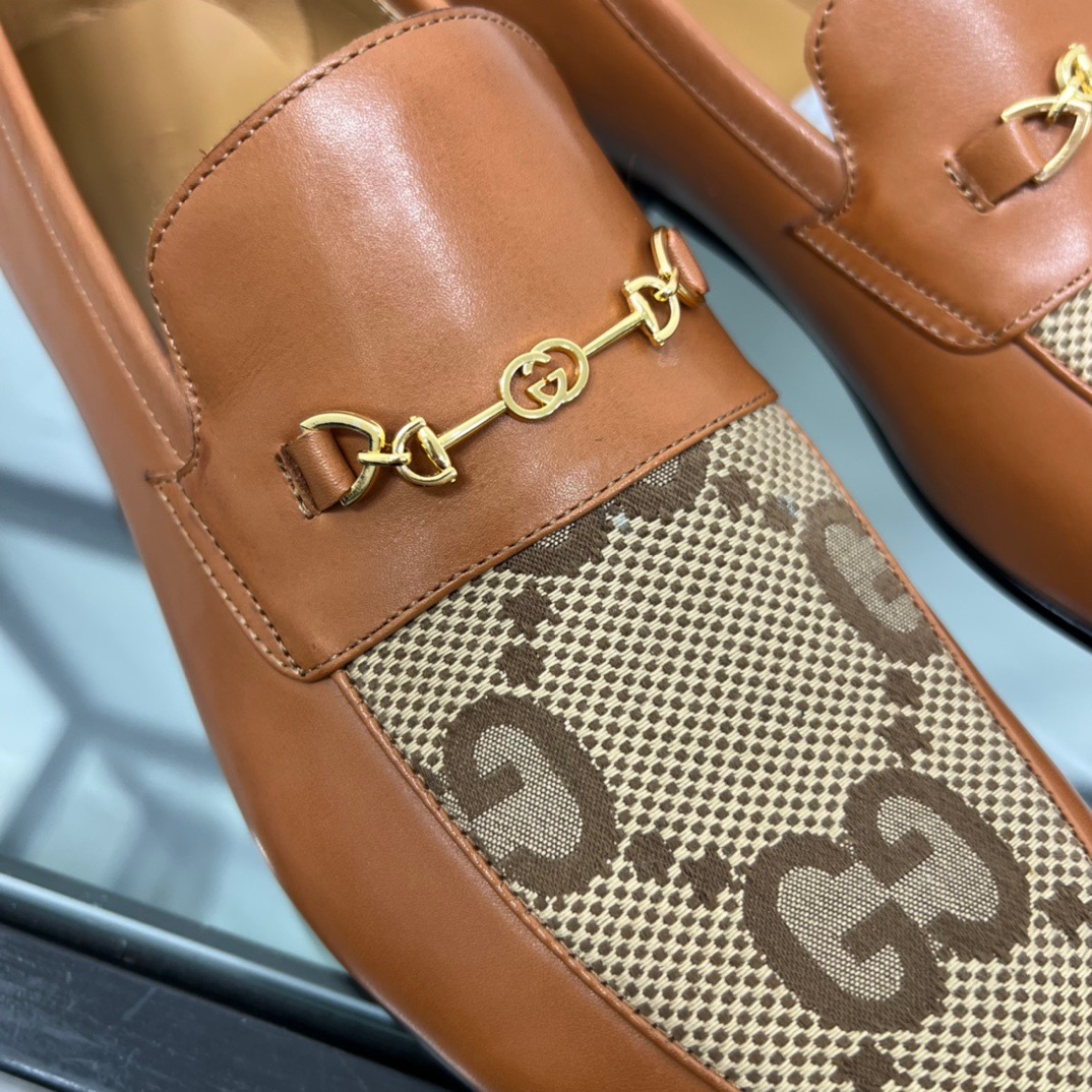 GIÀY GUCCI GG LEATHER AND CANVAS LOGO LOAFER SHOES