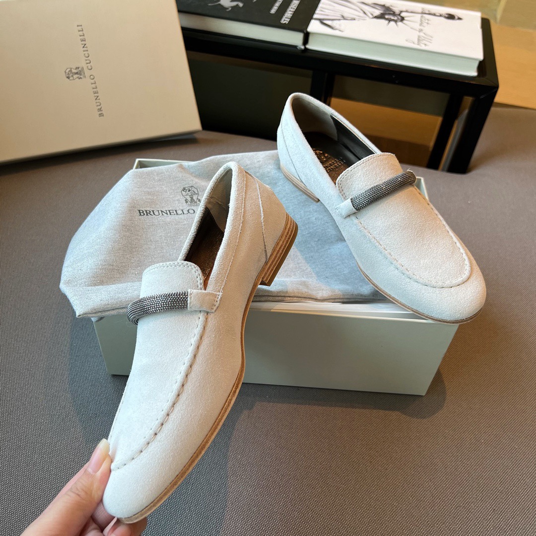 GIÀY BRUNELLO CUCINELLI white suede loafer