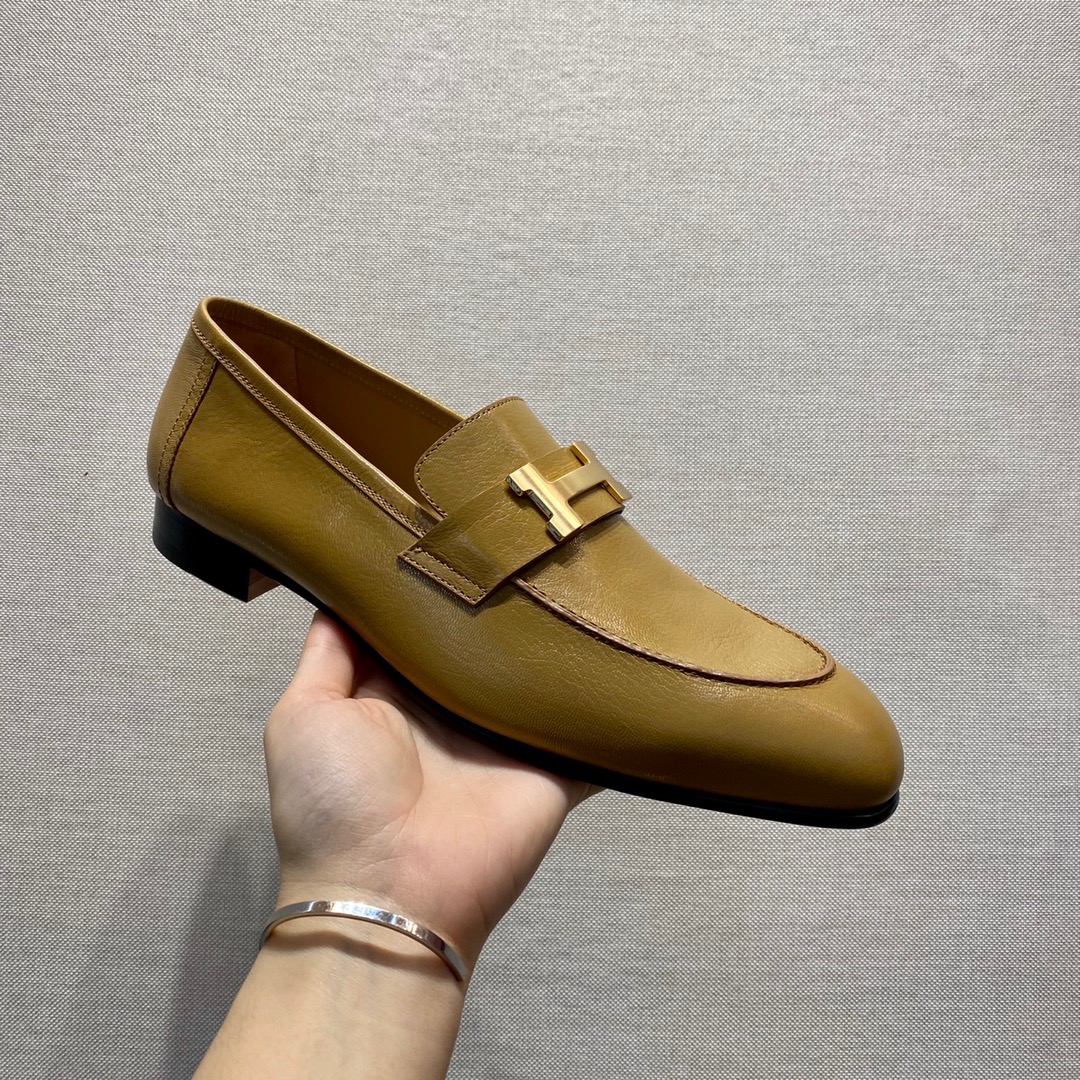 GIÀY HERMES LEATHER BROWN LOAFER SHOES