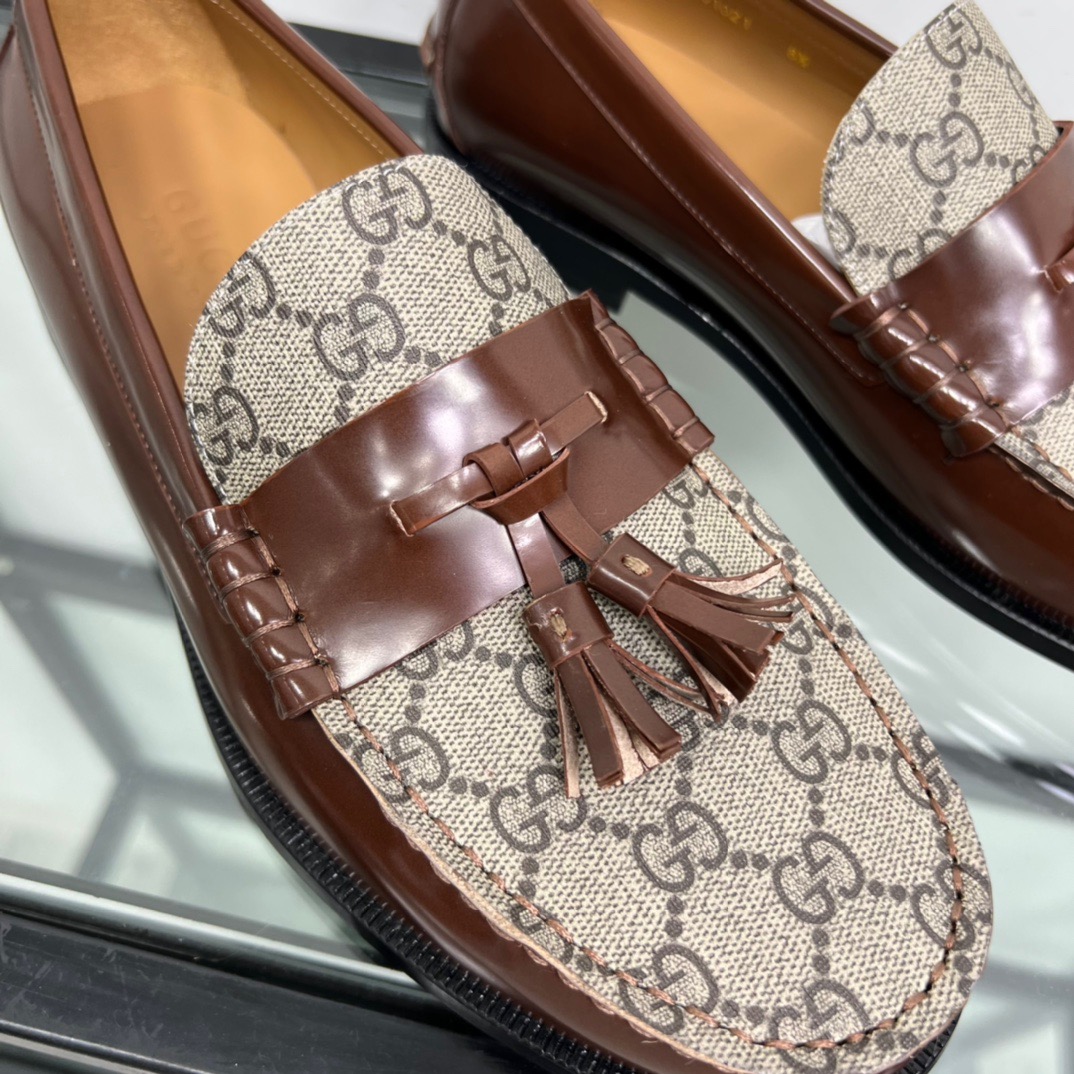 GIÀY GUCCI GG LEATHER  LOGO LOAFER SHOES