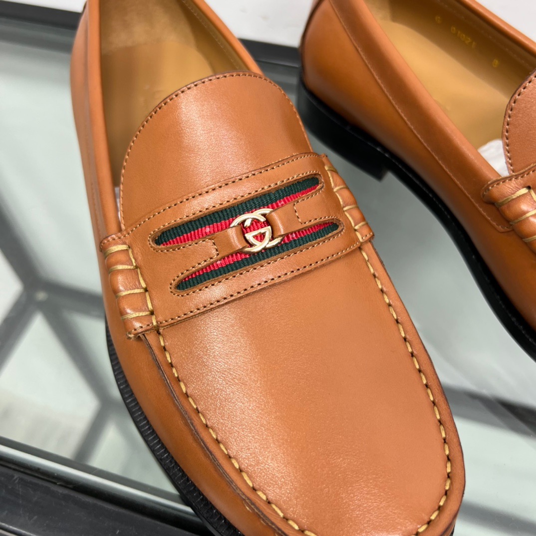 GIÀY GUCCI GG LEATHER  LOGO LOAFER SHOES