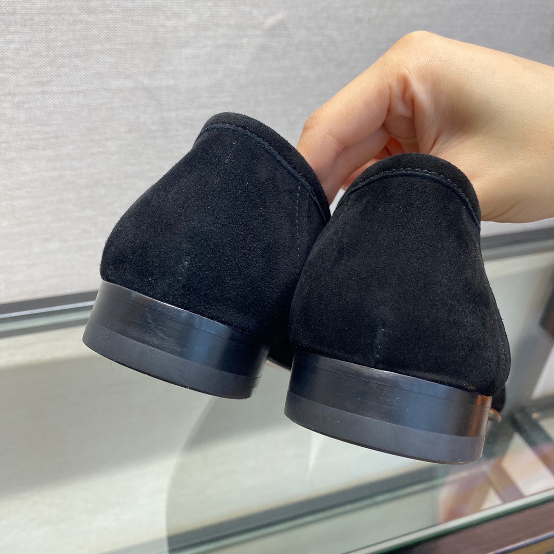 GIÀY HERMES SUEDE LEATHER BLACK LOAFER SHOES
