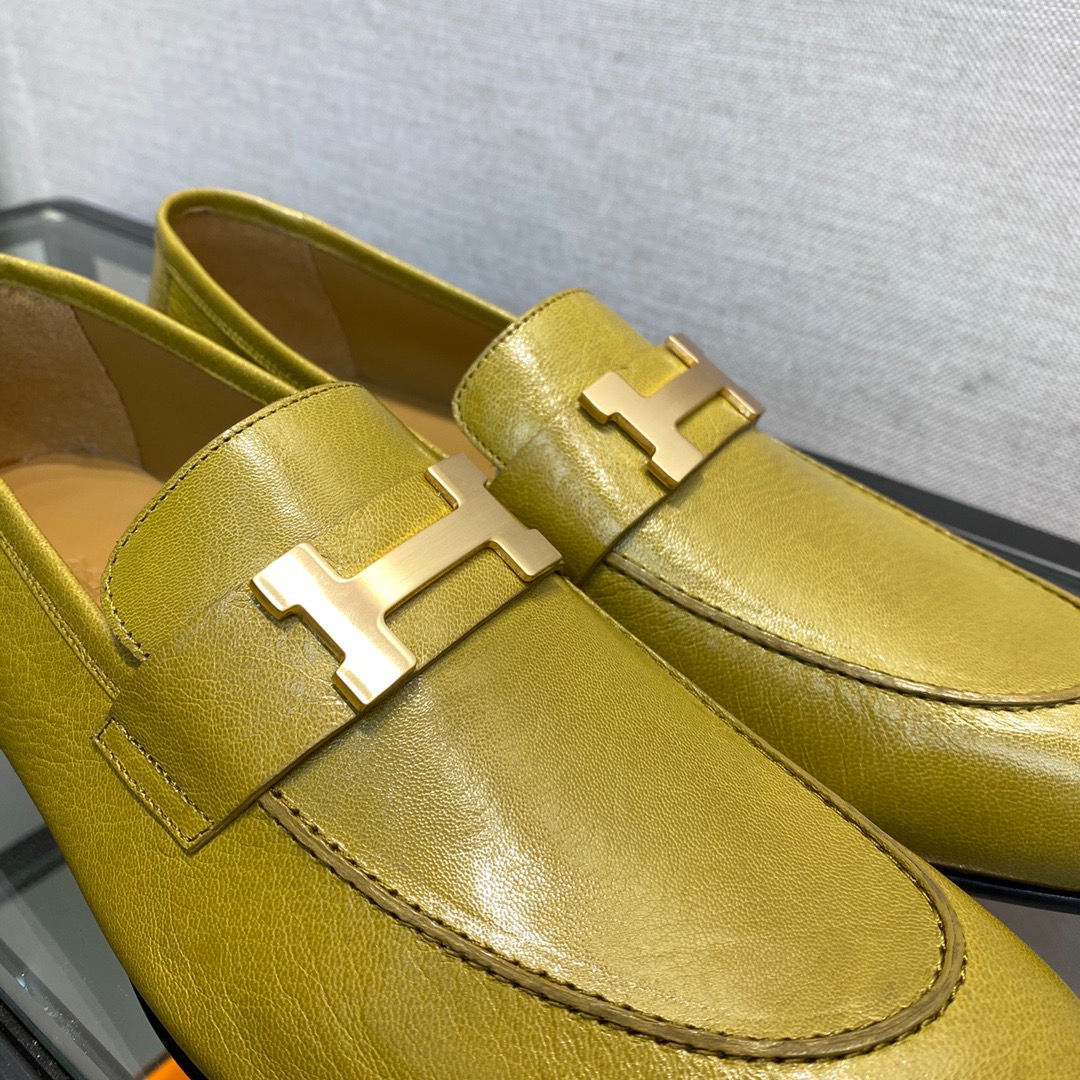 GIÀY HERMES LEATHER GREEN LOAFER SHOES