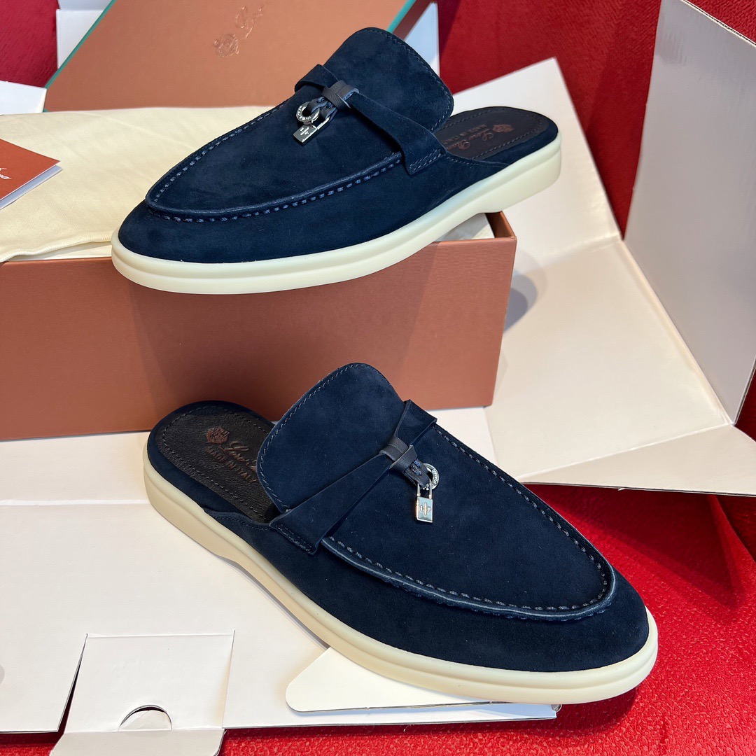 GIÀY LORO PIANA SLIDER BLUE SUEDE LEATHER