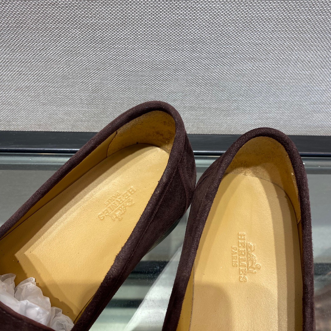GIÀY HERMES SUEDE LEATHER BROWN LOAFER SHOES