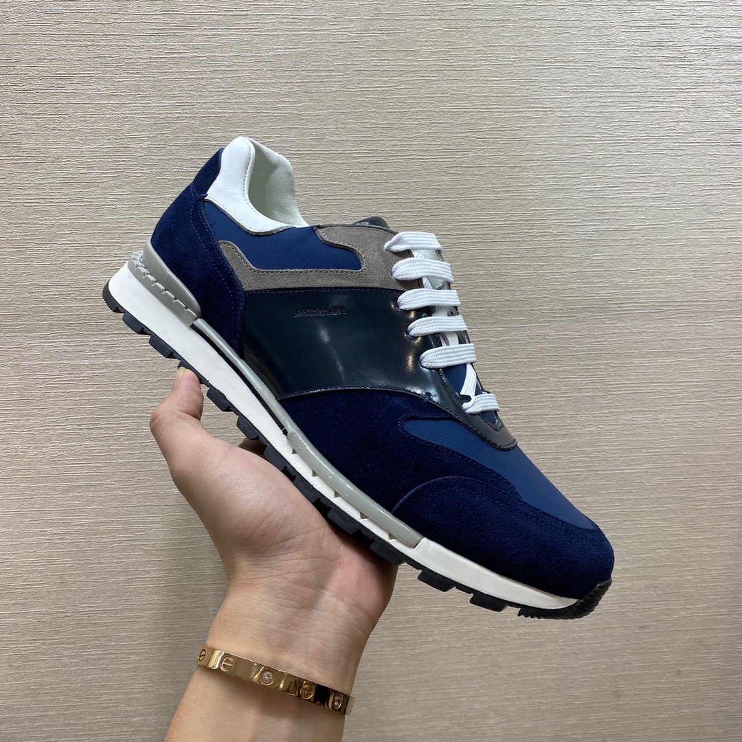 GIÀY BERLUTI Leather and Suede Blue Grey Sneaker shoes