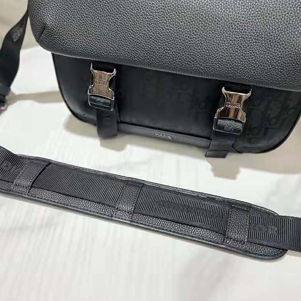 TÚI DIOR Messenger Bag Black Dior Oblique Mirage Technical Fabric and Grained Calfskin