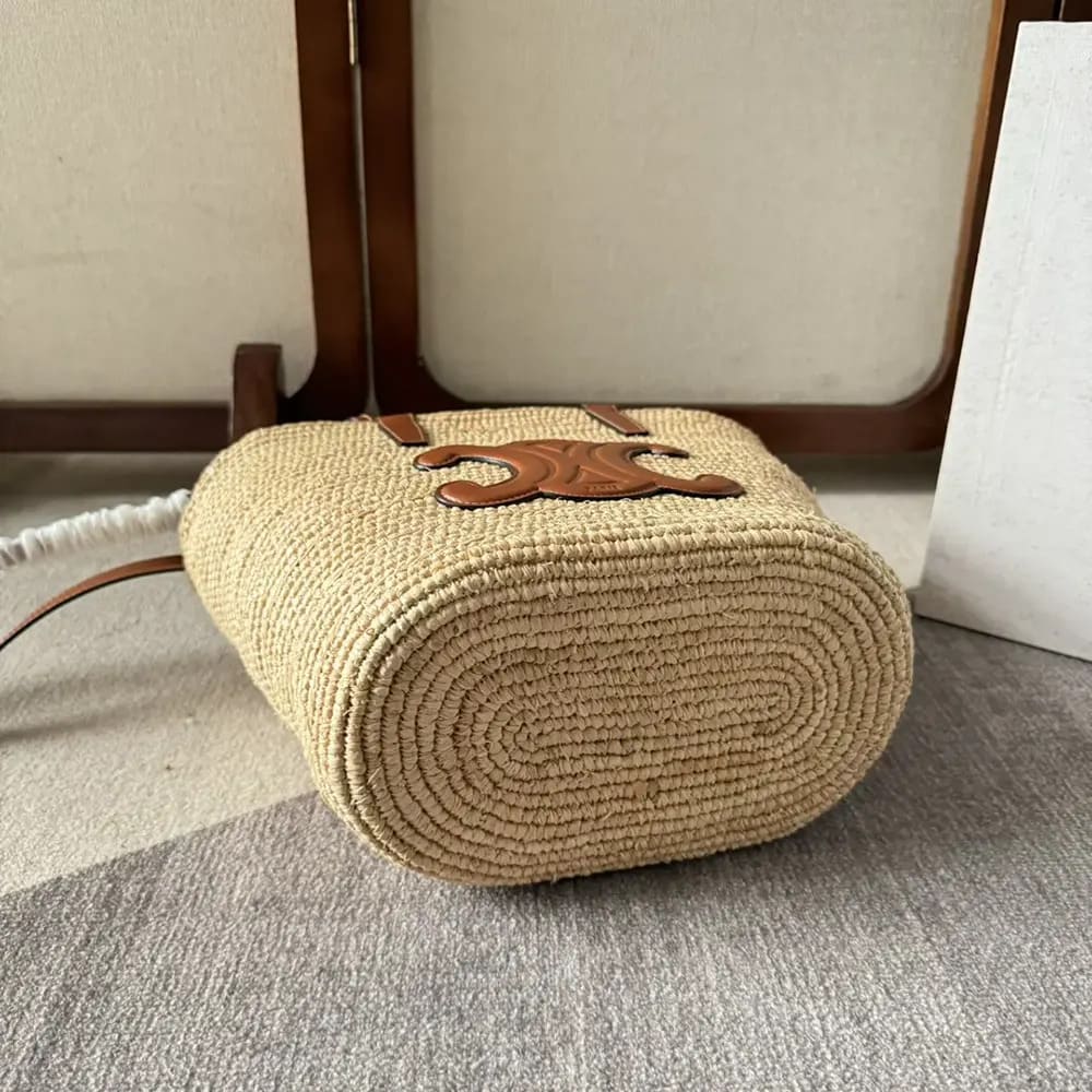 TÚI CELINE Teen Supple Celine Classic Panier màu Raffia và Calfskin-Tan