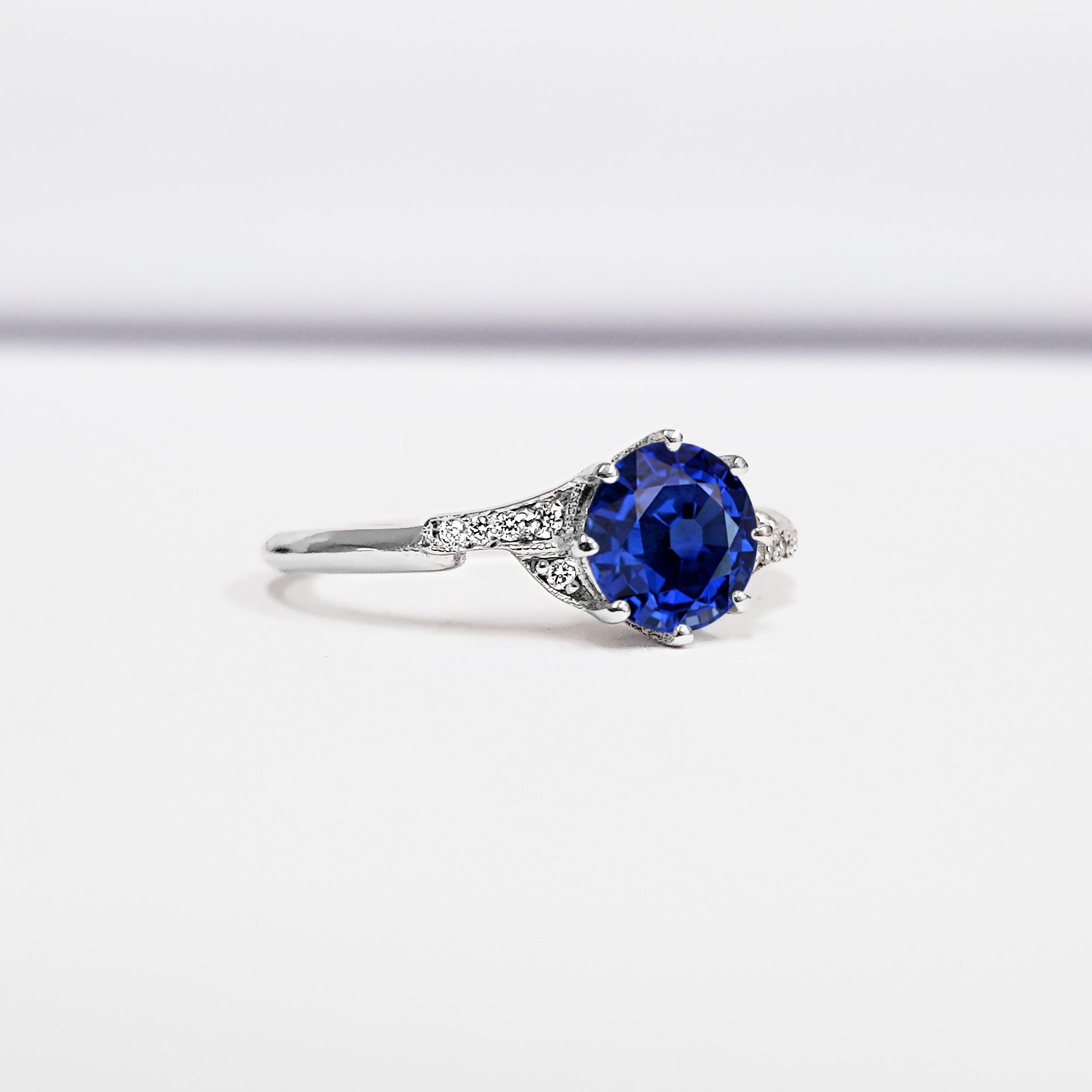 BLUE SAPPHIRE AND DIAMOND ENGAGEMENT RING HANDMADE IN WHITE/ROSE/YELLOW GOLD OR PLATINUM