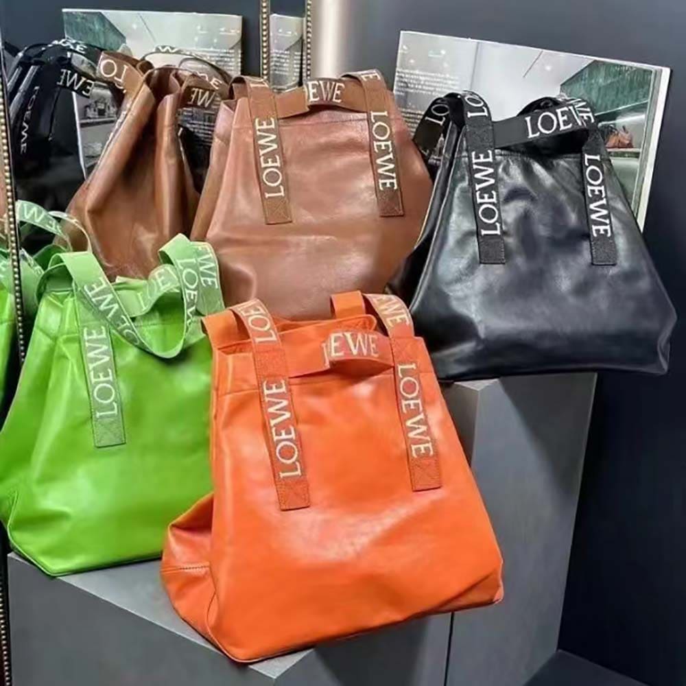 TÚI Loewe Unisex Fold Shopper in Paper Calfskin-Green
