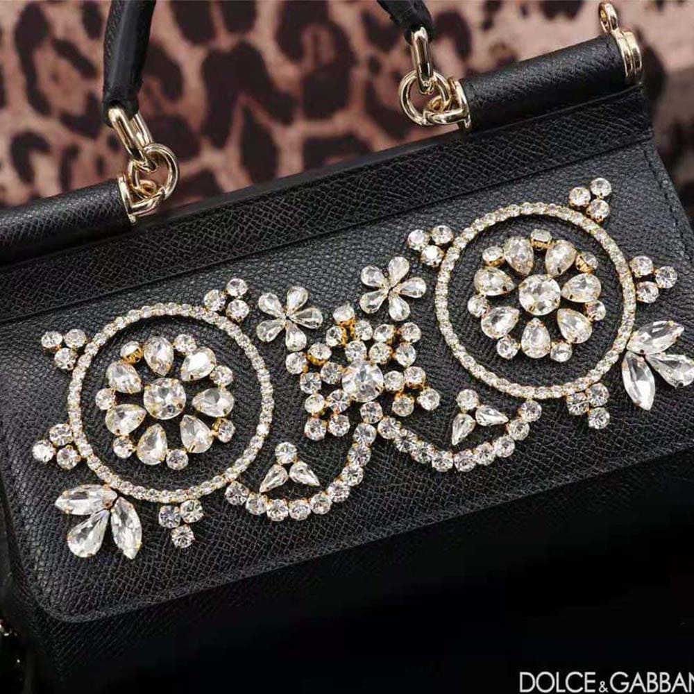 TÚI Dolce Gabbana D&G Women Small Calfskin Sicily Bag with Rhinestones