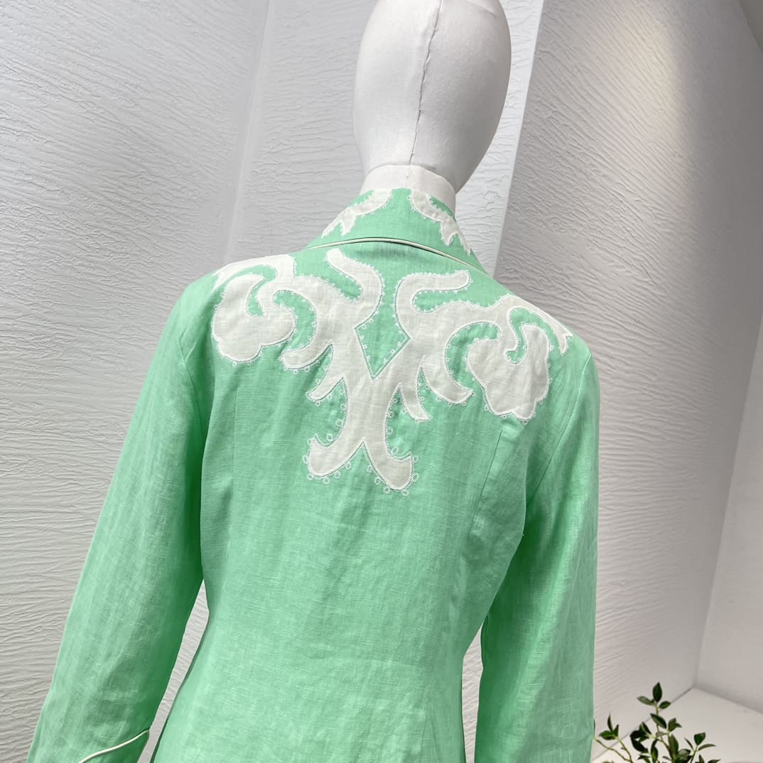 VÁY ZIMMERMANN Mint Green Turn Down Collar Linen Mini Dress High Classy