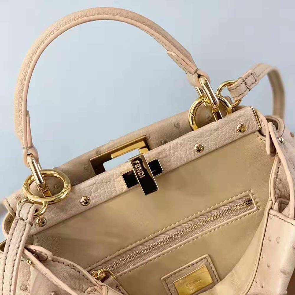 TÚI Fendi Women Peekaboo Iconic Mini Brown Ostrich Bag