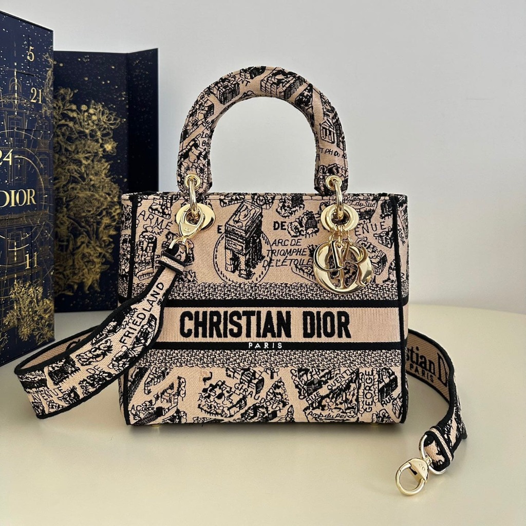 TÚI CHRISTIAN DIOR Lady D-lite Pink Toile de Jouy Reverse Embroidery