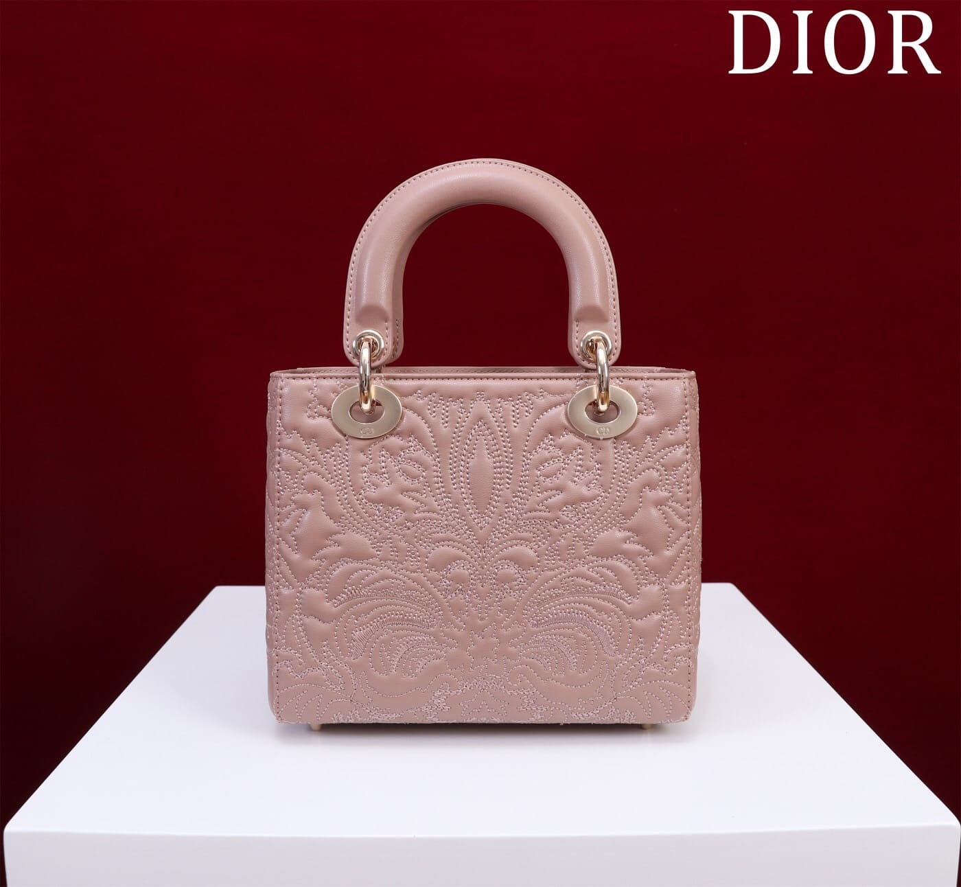 TÚI CHRISTIAN DIOR LADY DIOR Quilted-Effect Lambskin with Ornamental Motif Pink