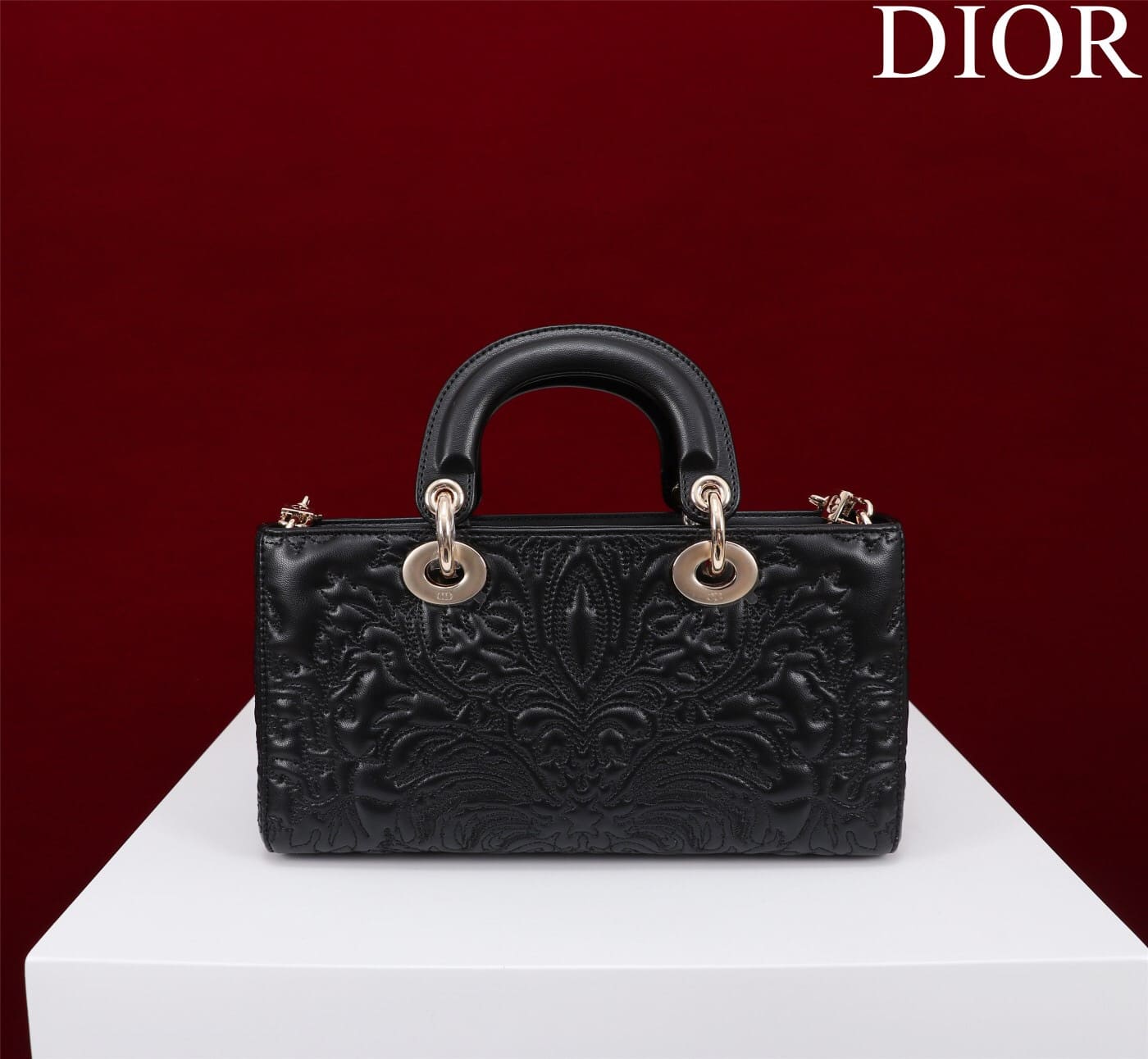 TÚI CHRISTIAN DIOR LADY D-JOY BLACK Quilted-Effect Lambskin with Ornamental Motif