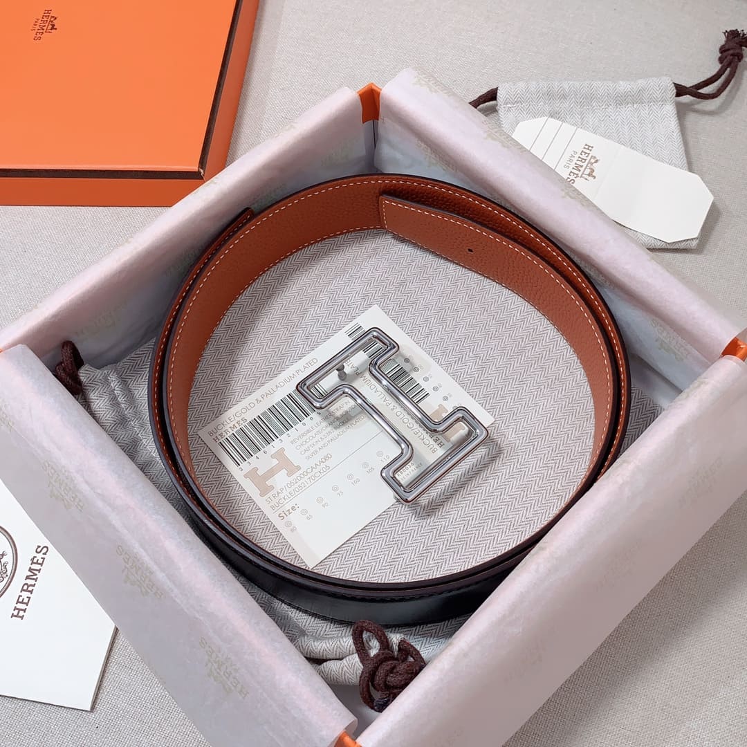 DÂY LƯNG HERMES H Togo leather hai mặt khóa bạc