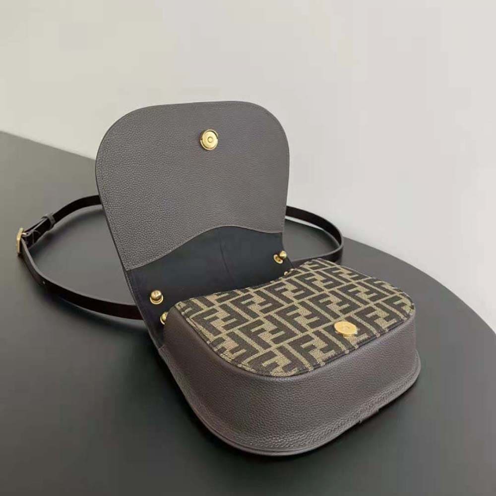 TÚI FENDI Women C’mon Small Brown FF Jacquard Fabric Bag