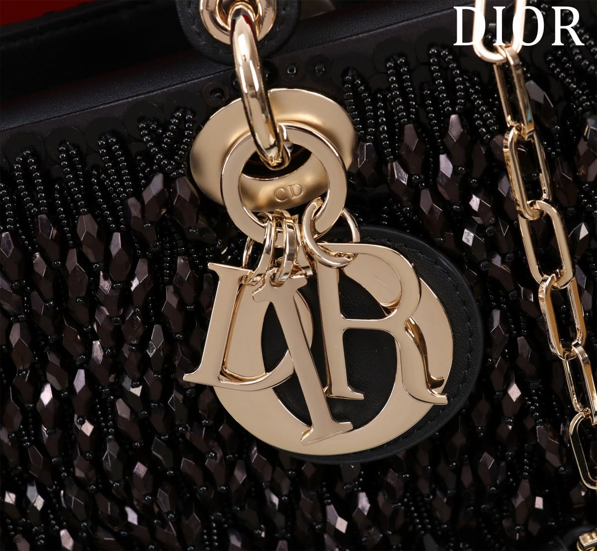 TÚI CHRISTIAN DIOR Lady-Joy embroiders tattered hạt cườm đen