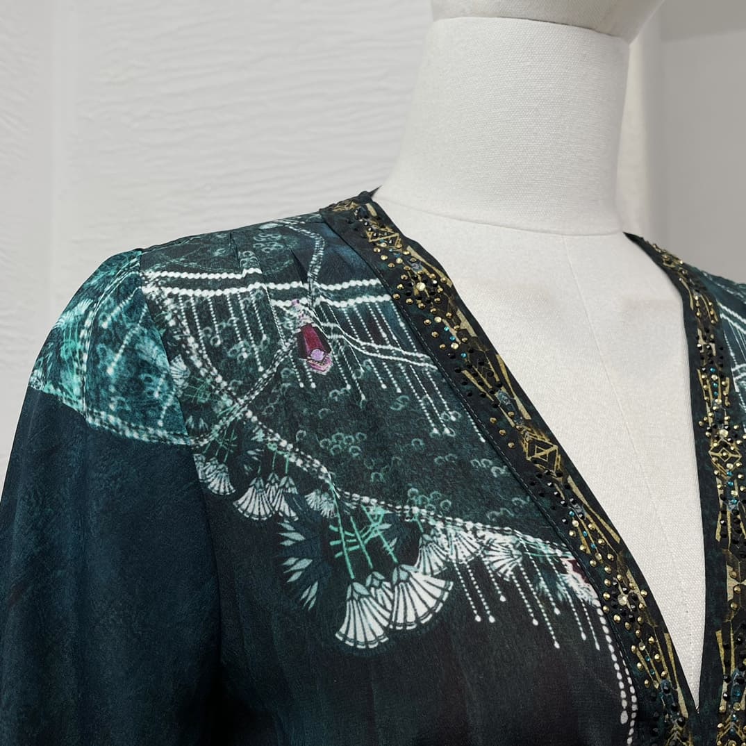 VÁY CAMILLA WorldCloset Peacock Blue Exotic Style Vintage Midi Dress High Classy