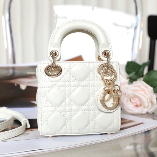 TÚI CHRISTIAN DIOR Women Micro Lady Dior Bag White Cannage Lambskin