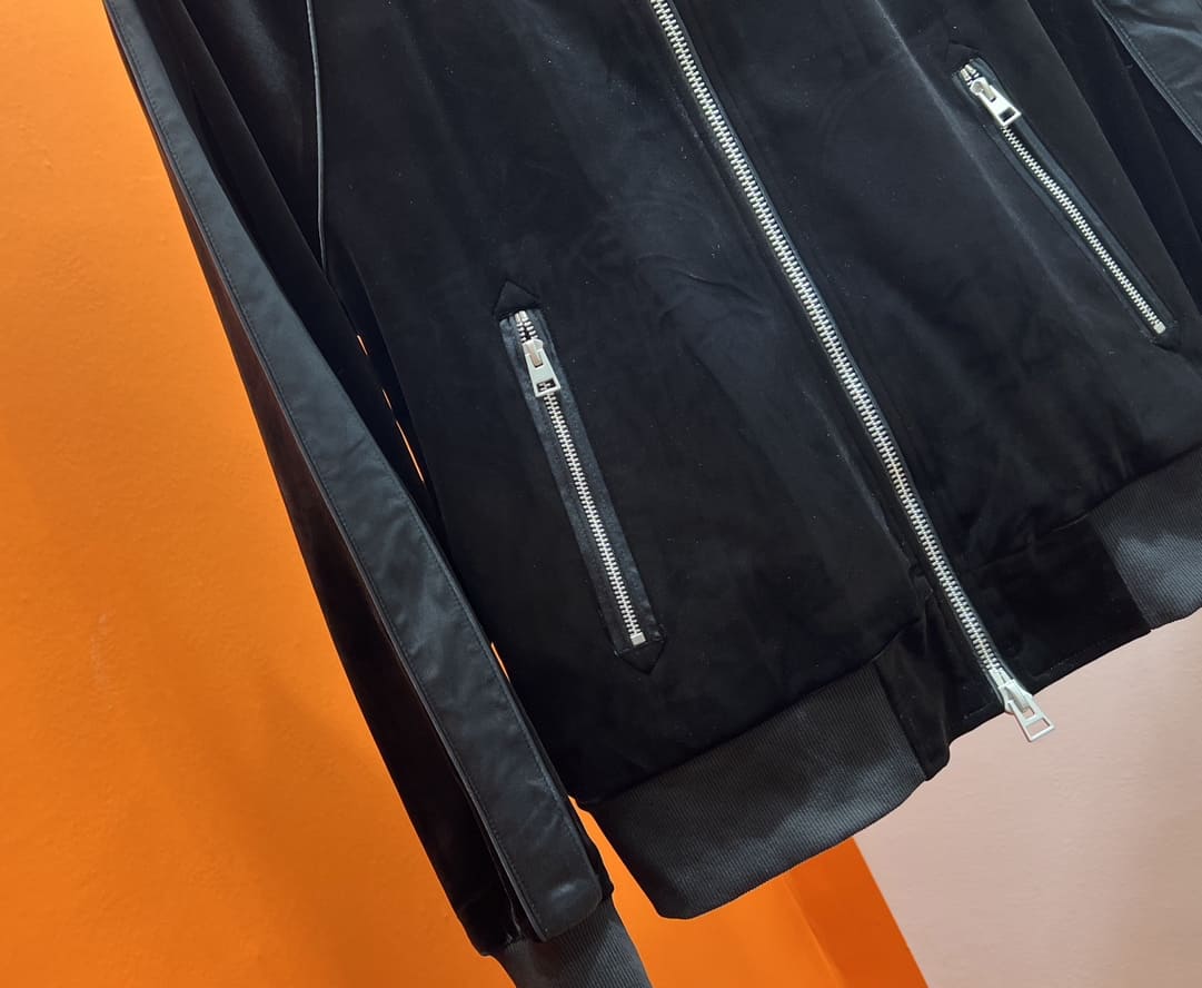 ÁO TOM FORD BLACK VELVET LEATHER JACKET