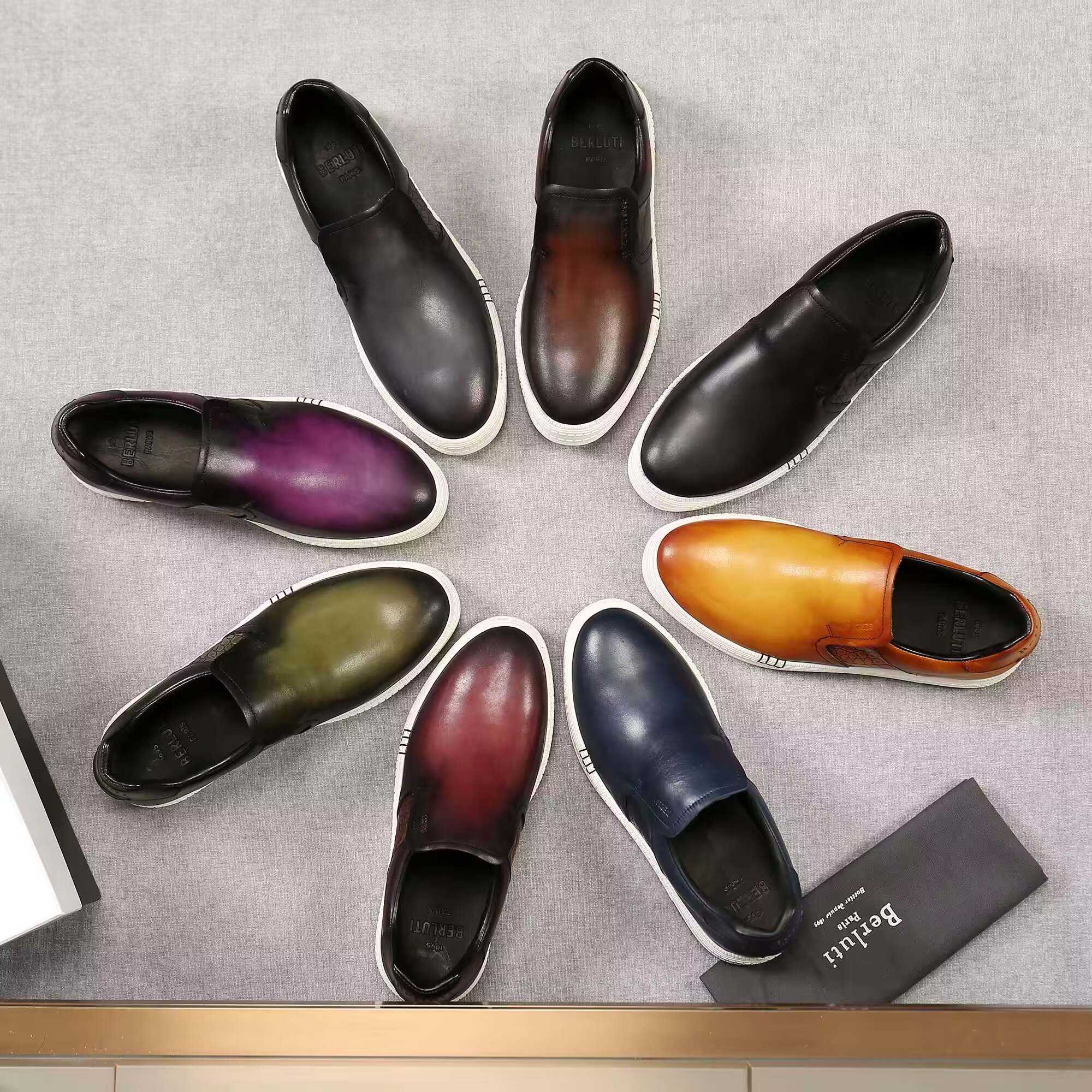 GIÀY BERLUTI Leather Brown Black Blue Slip on shoes