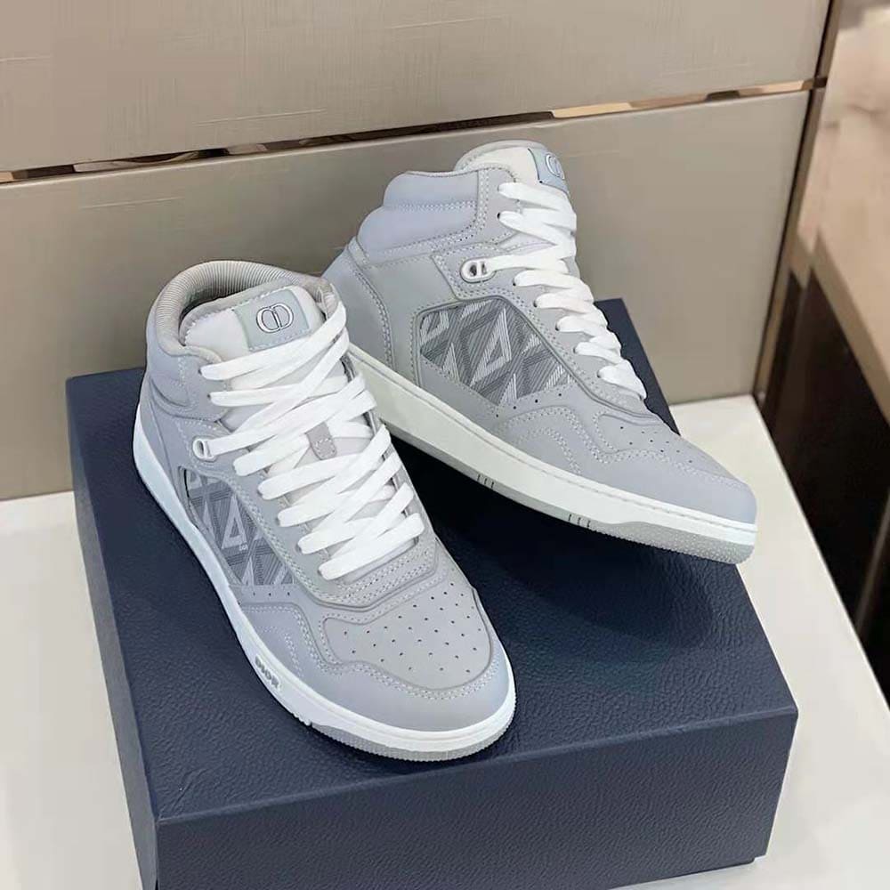 GIÀY DIOR B27 High-Top Sneaker Dior Gray Smooth Calfskin and CD Diamond Canvas