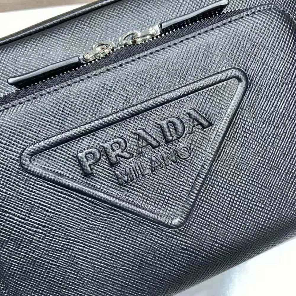 TÚI Prada Men Saffiano Leather Shoulder Bag With Iconic Prada Material-Black