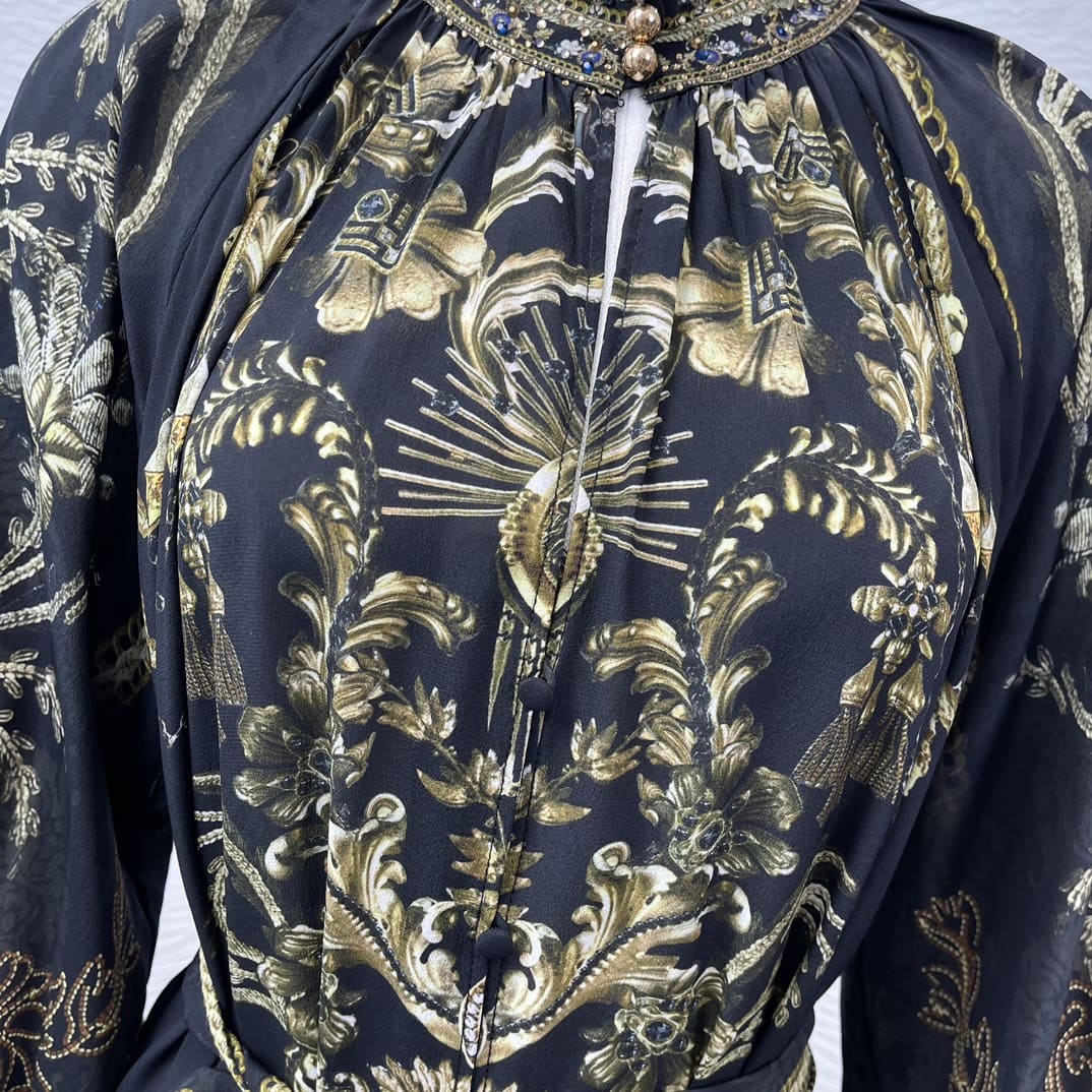 VÁY ZIMMERMANN Vintage black Floral Print Long Sleeve Midi Dress High Classy
