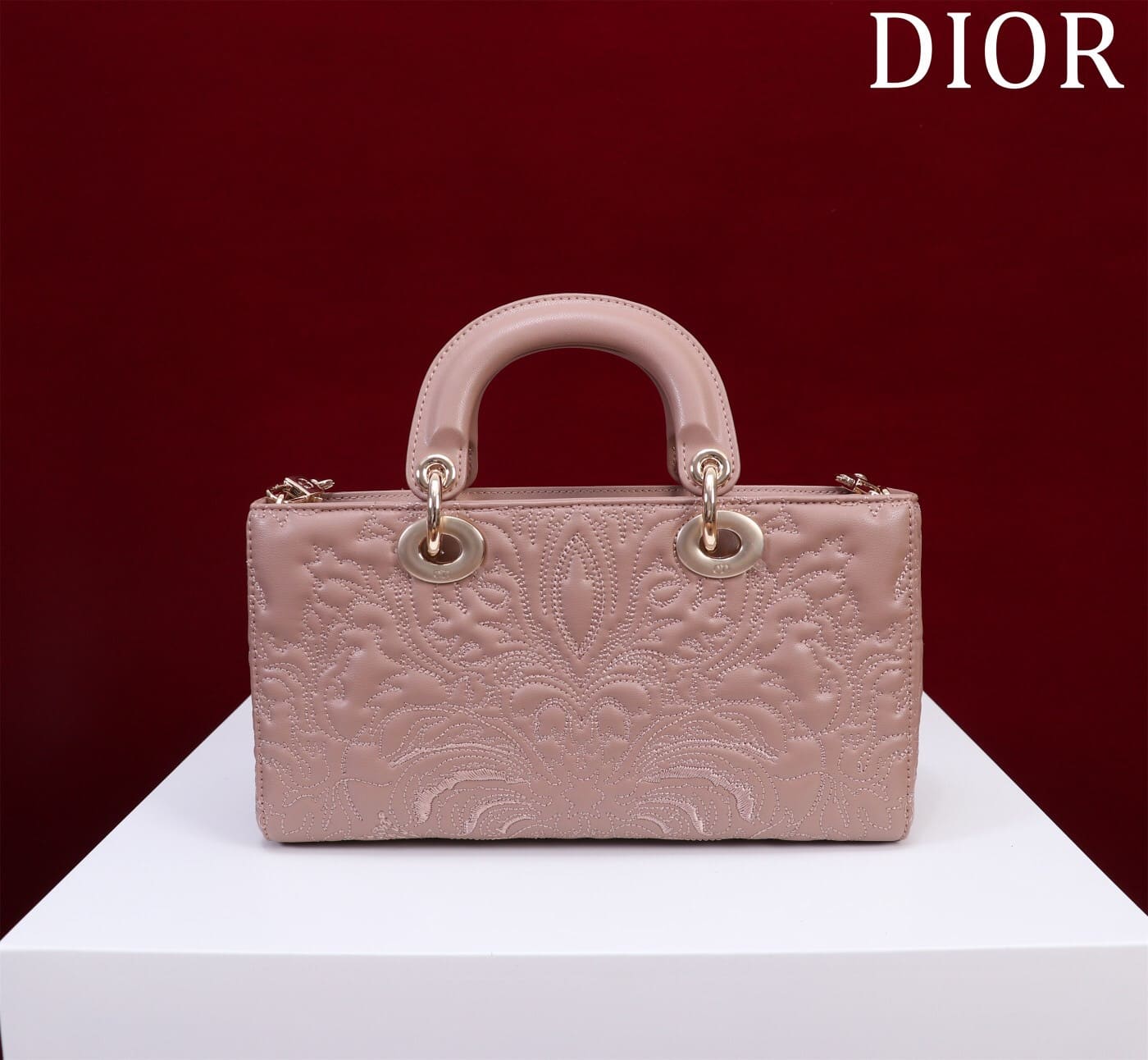 TÚI CHRISTIAN DIOR LADY D-JOY PINK Quilted-Effect Lambskin with Ornamental Motif