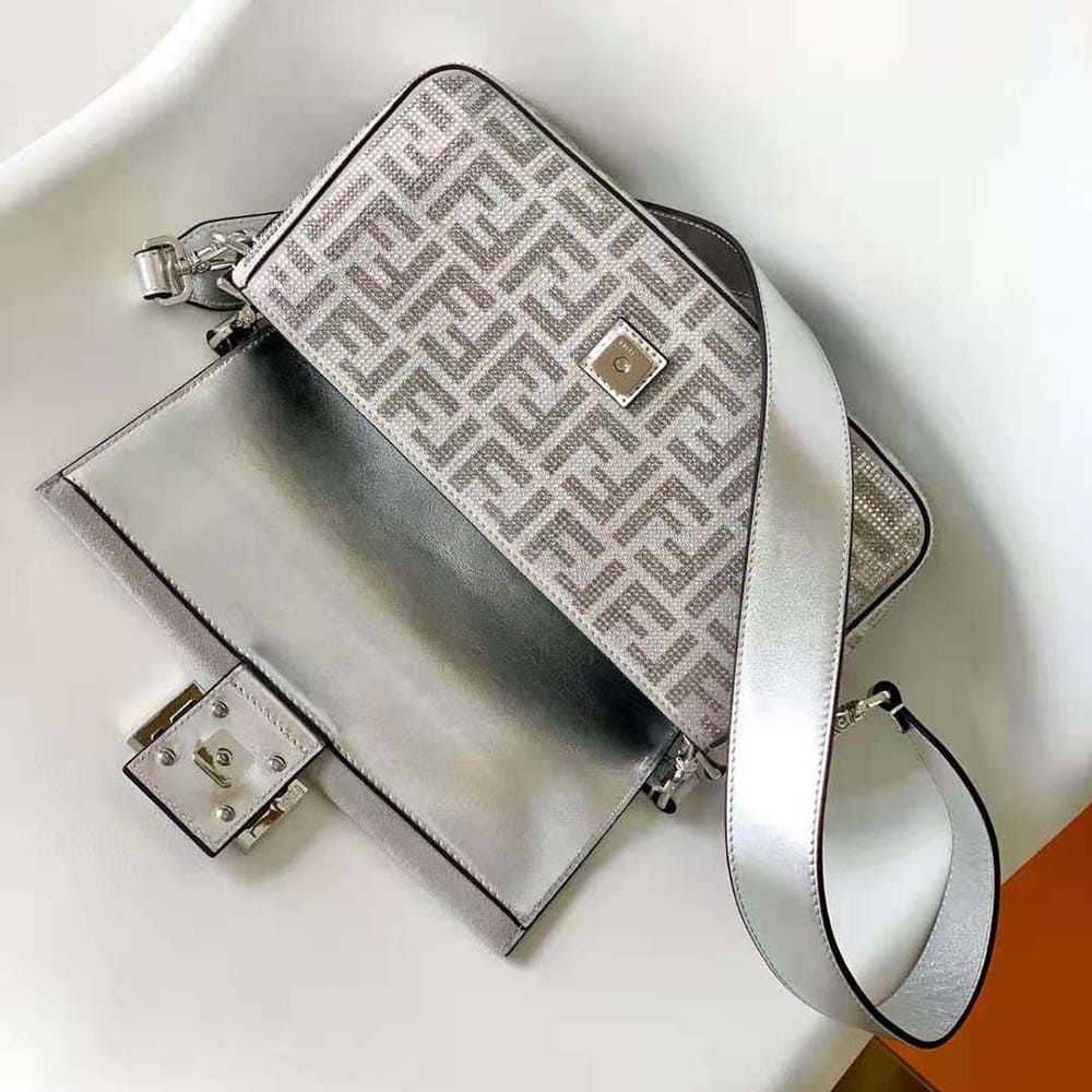 TÚI FENDI  Women Baguette Silver Leather Bag with Crystal FF Motif