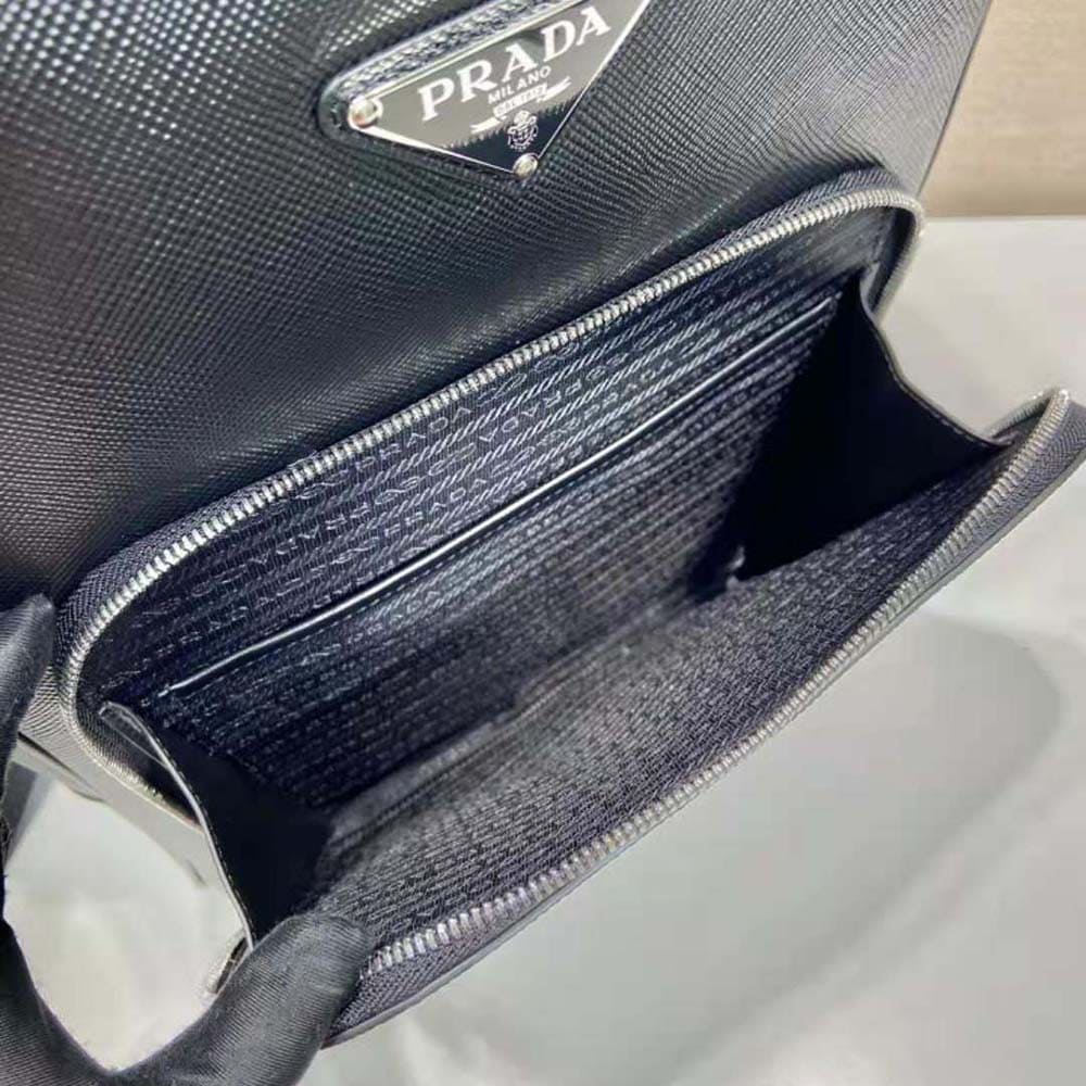 BALO Prada Unisex Saffiano Leather Backpack with Triangle Logo-Black