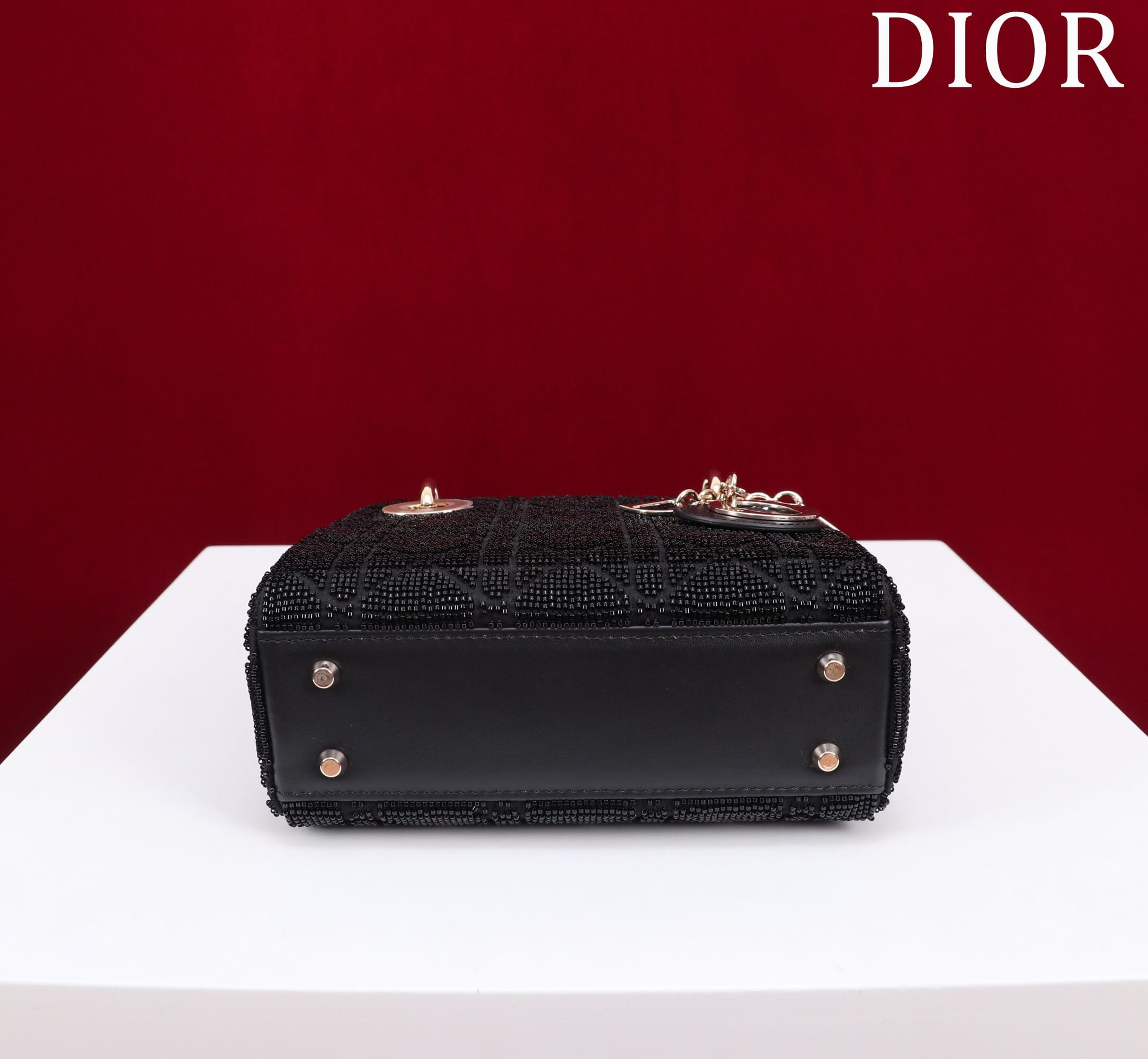 TÚI CHRISTIAN DIOR LADY DIOR Cannage Calfskin with Platinum Beaded Embroidery Black