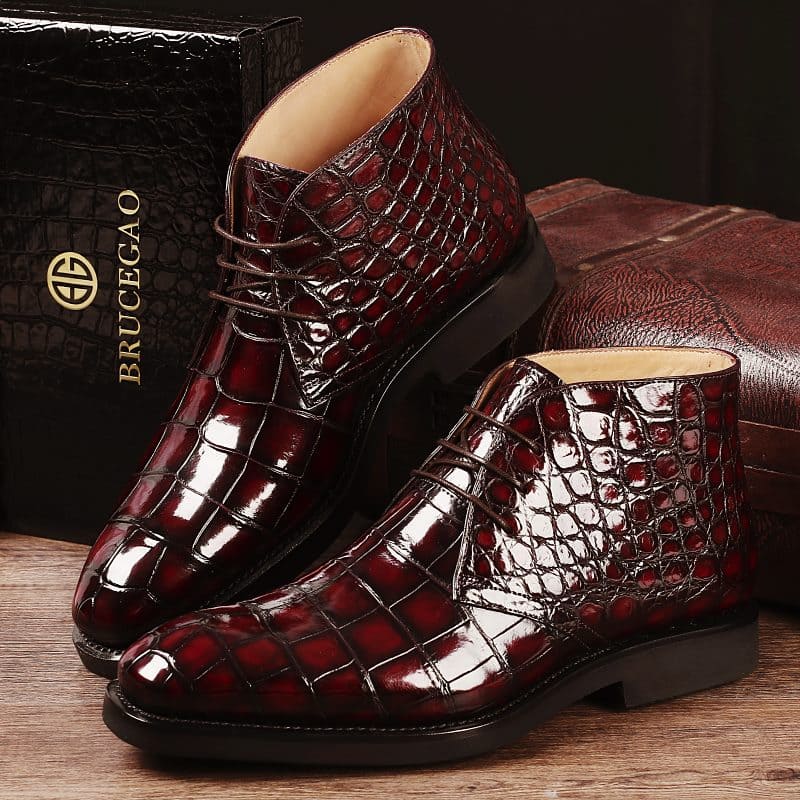 Giày Boots Chukka có dây buộc cho nam da cá sấu thủ công