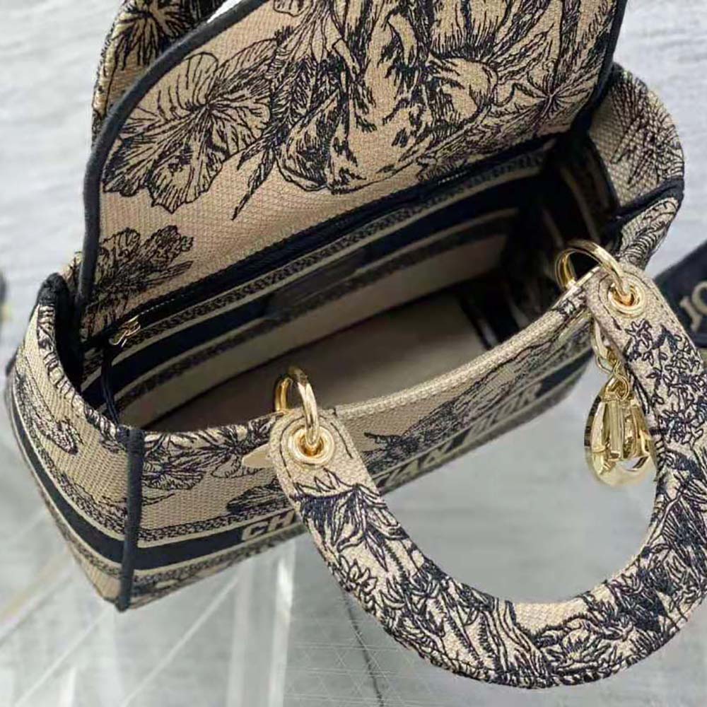 TÚI Dior Women Medium Lady D-lite Bag Beige Multicolor Toile de Jouy Voyage Embroidery